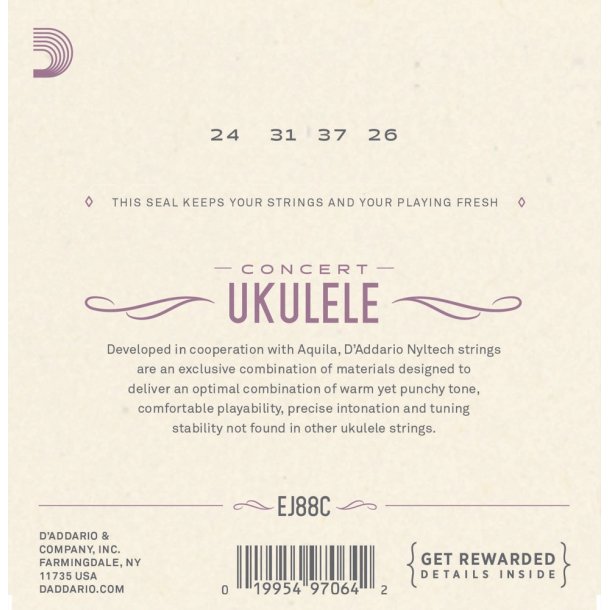 D'Addario EJ88C Ukulele Koncert Nyltech